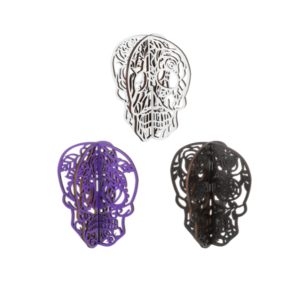 Laser Cut Floral Wooden Skull Decor | Purple