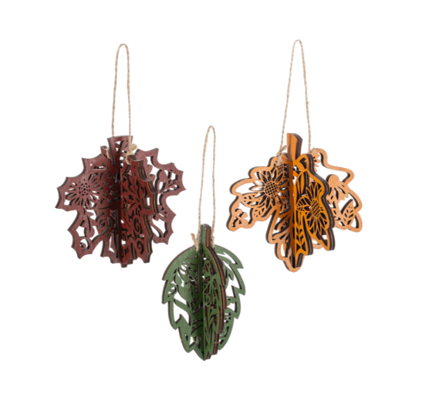 Wooden Laser-Cut Autumn Leaf Ornaments with Gardens Within