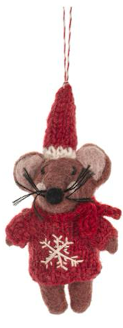 Holiday Mouse Ornament with Knitted Sweater