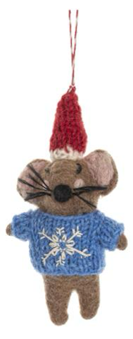 Holiday Mouse Ornament with Knitted Sweater