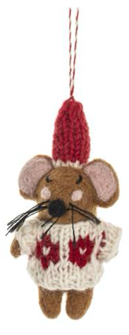 Holiday Mouse Ornament with Knitted Sweater