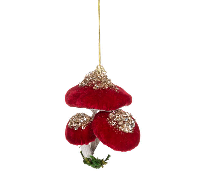 Sparkling Velvet-Capped Mushroom Cluster Ornament