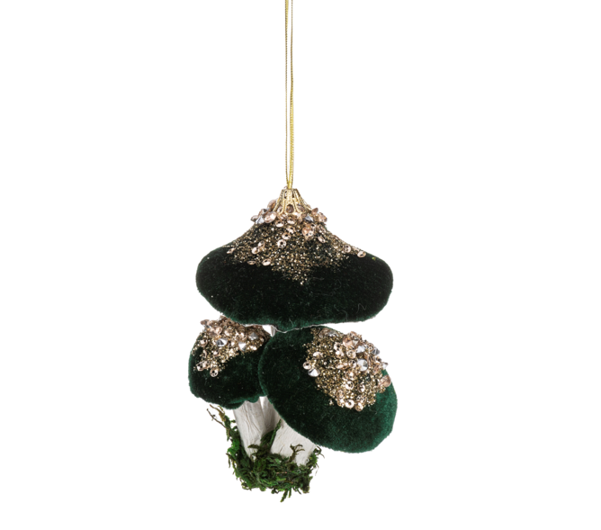 Sparkling Velvet-Capped Mushroom Cluster Ornament