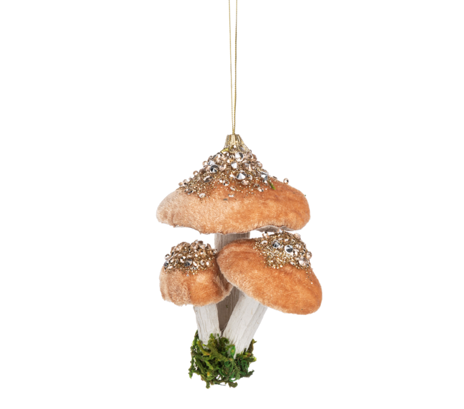 Sparkling Velvet-Capped Mushroom Cluster Ornament