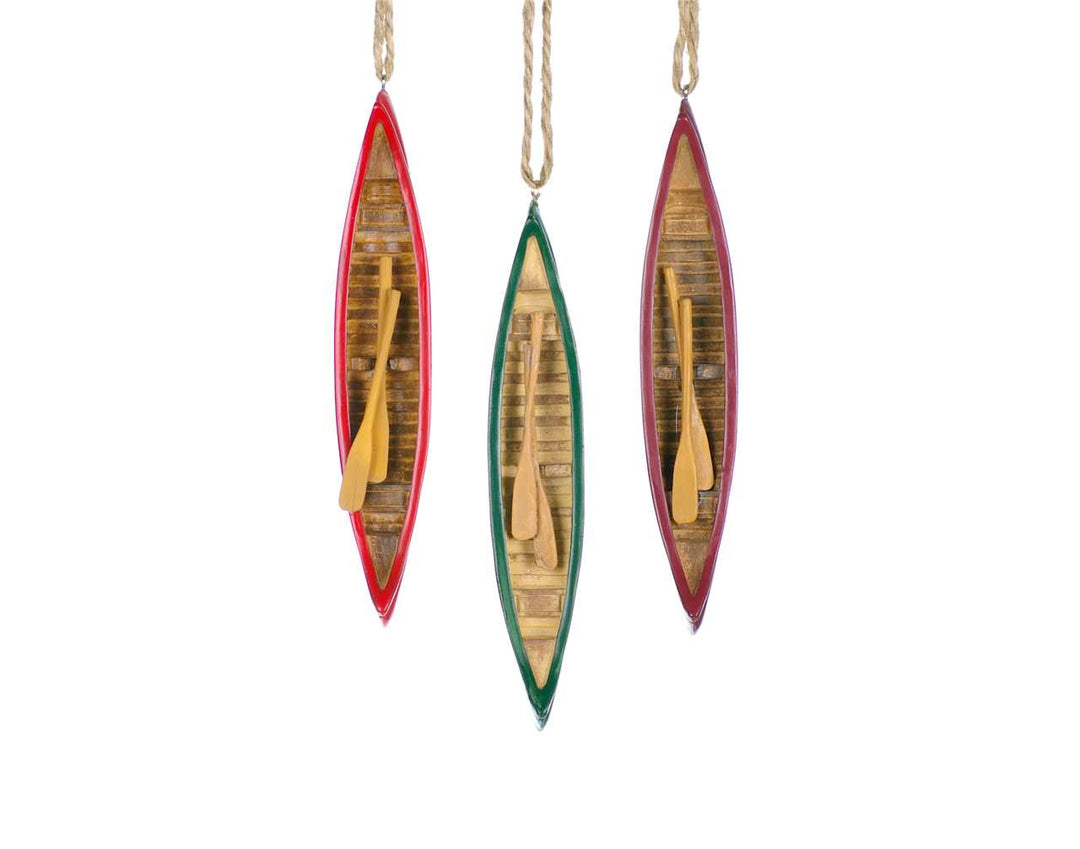 Wooden Canoe Ornament with Ores