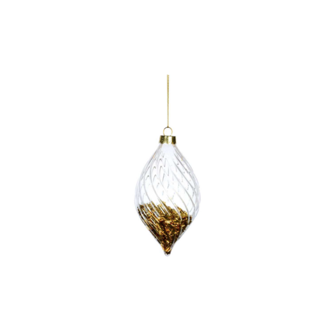 Swirling Iridescent Glass Ornament with Gold Glitter