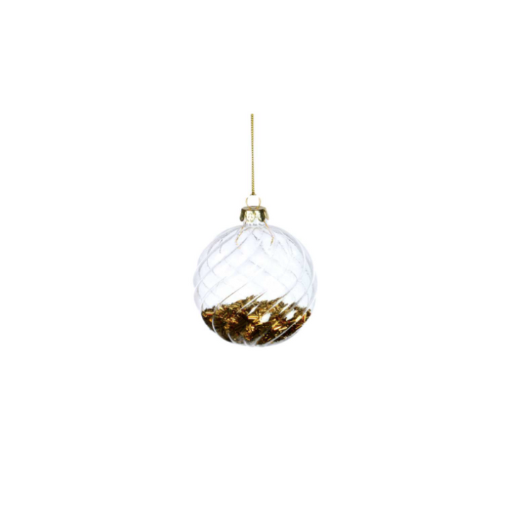 Swirling Iridescent Glass Ornament with Gold Glitter