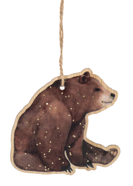 Glittering Wooden Forest Bear Ornament