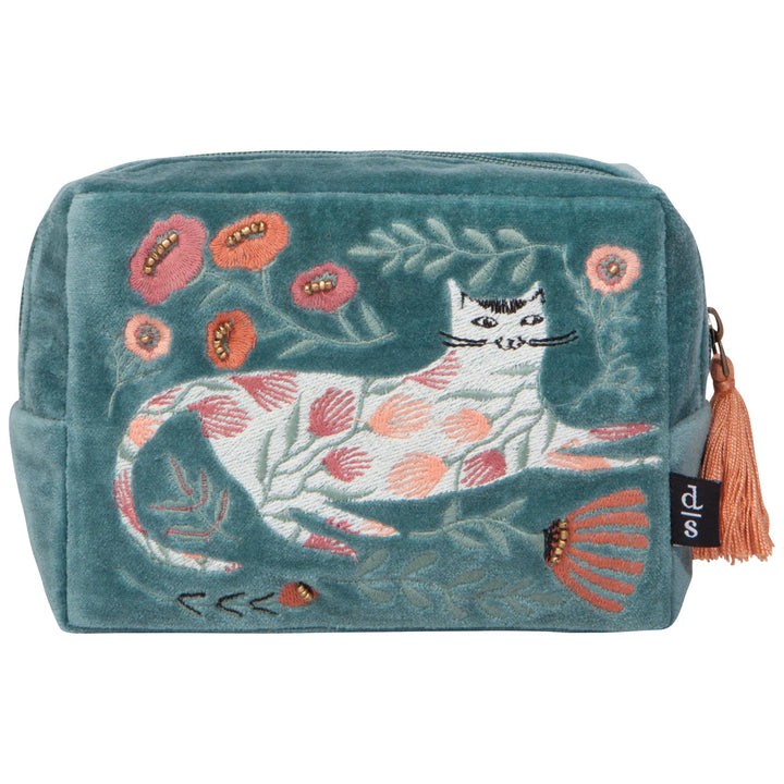 Velvet Embroidered Catbloom Pouch