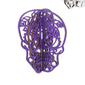 Laser Cut Floral Wooden Skull Decor | Purple