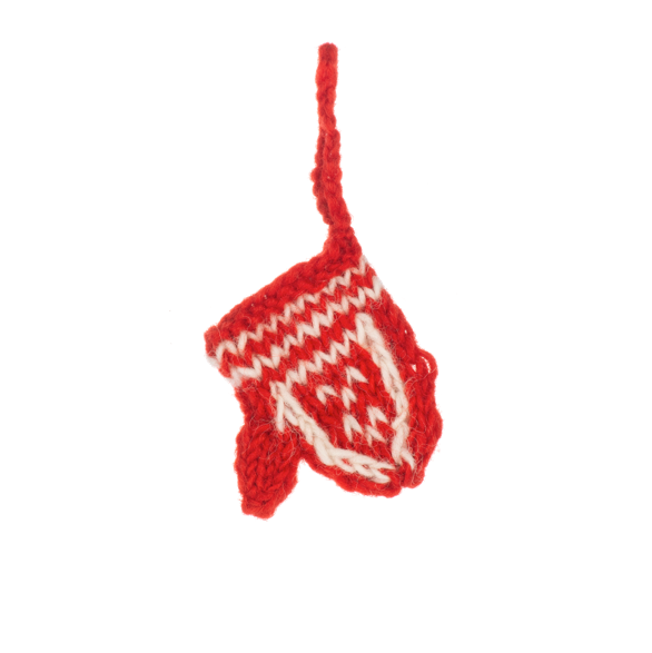 Handmade Super Teeny Knitted Mitten Ornament | Red & White