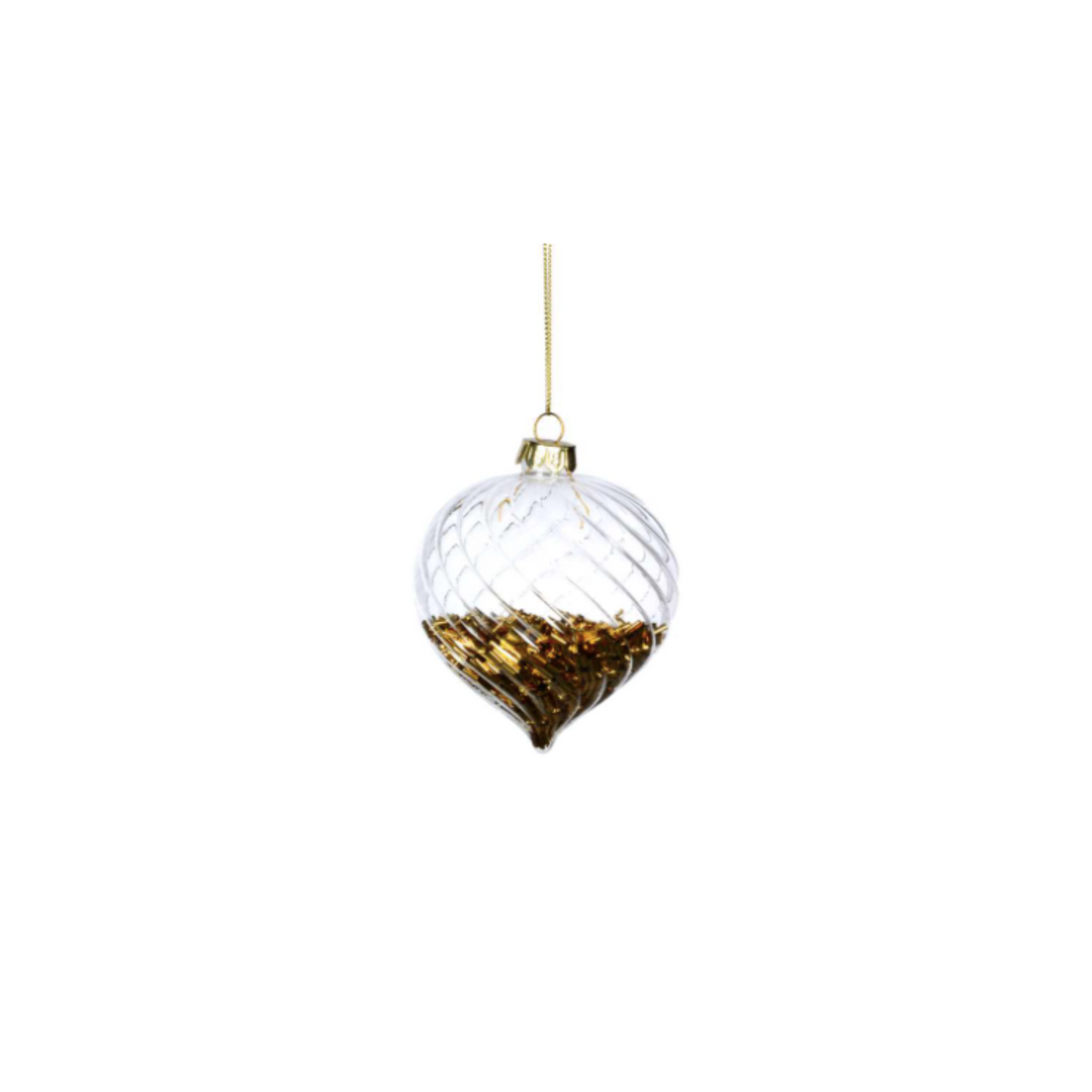 Swirling Iridescent Glass Ornament with Gold Glitter