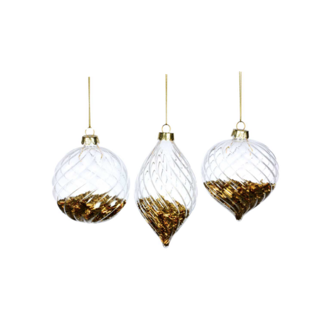 Swirling Iridescent Glass Ornament with Gold Glitter