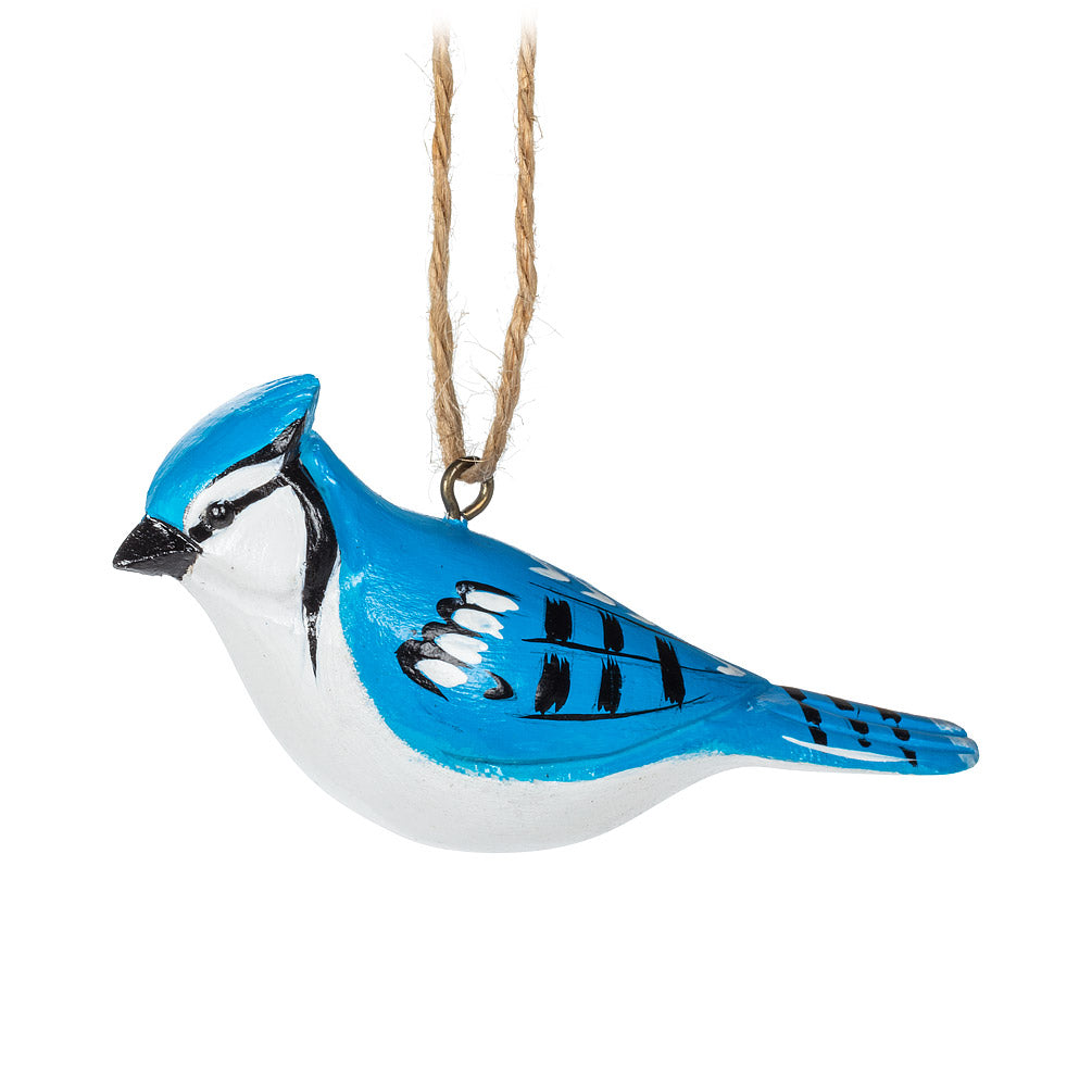 Carved Wooden Blue Jay Ornament