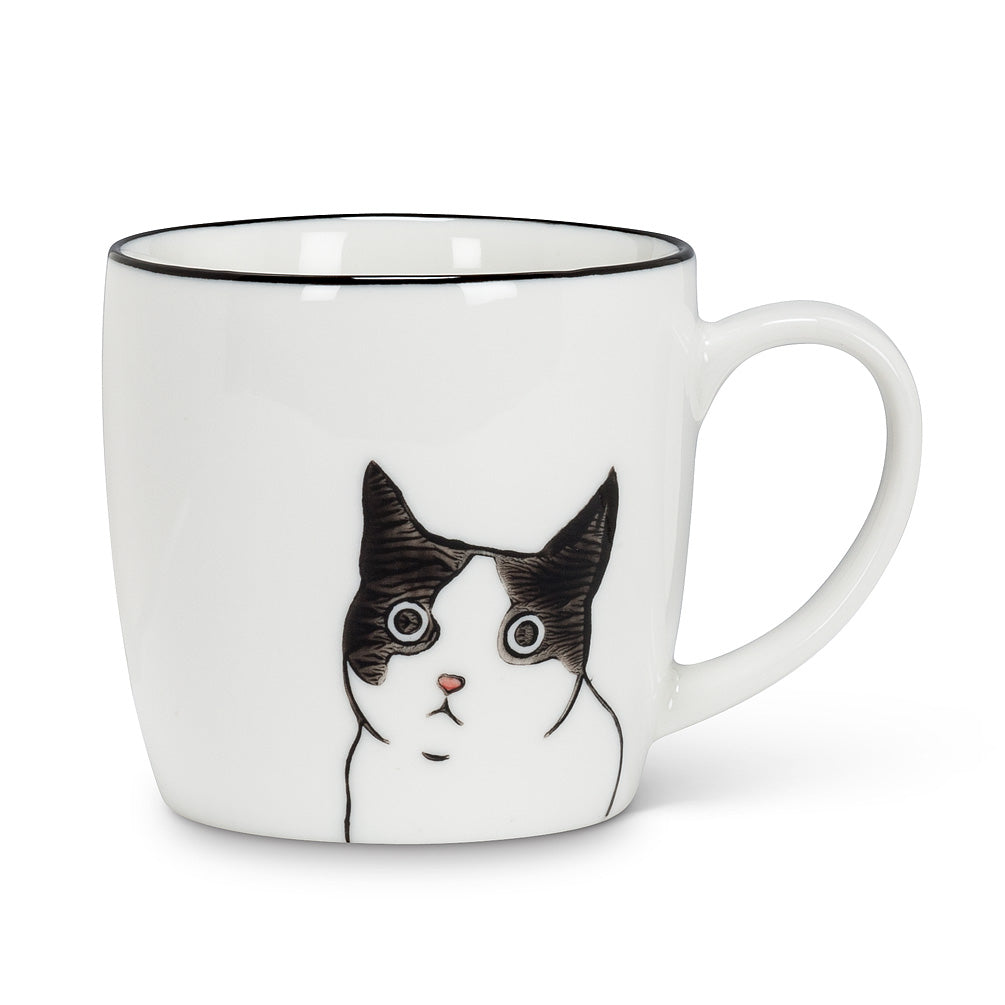 Peering Black & White Cat Ceramic Mug