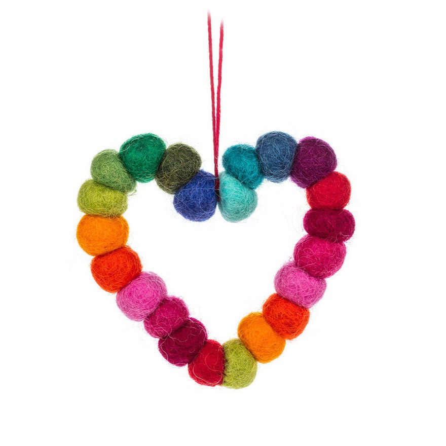 Felt Pompom Rainbow Heart Ornament