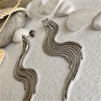 Cascading Chain Drop Stud Earrings | Silver