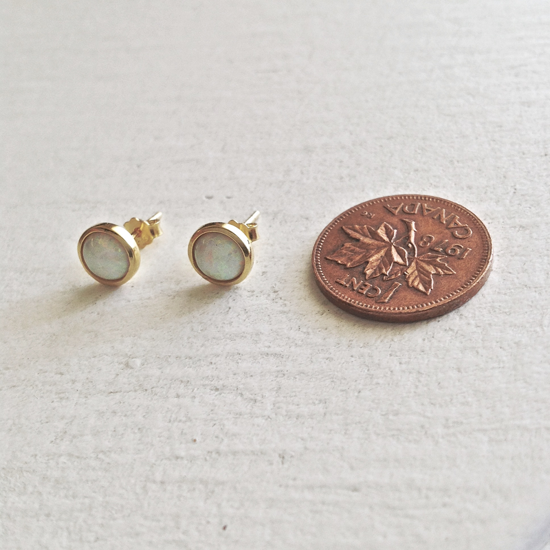 Opal Cabochon Stud Earrings - Gold Vermeil