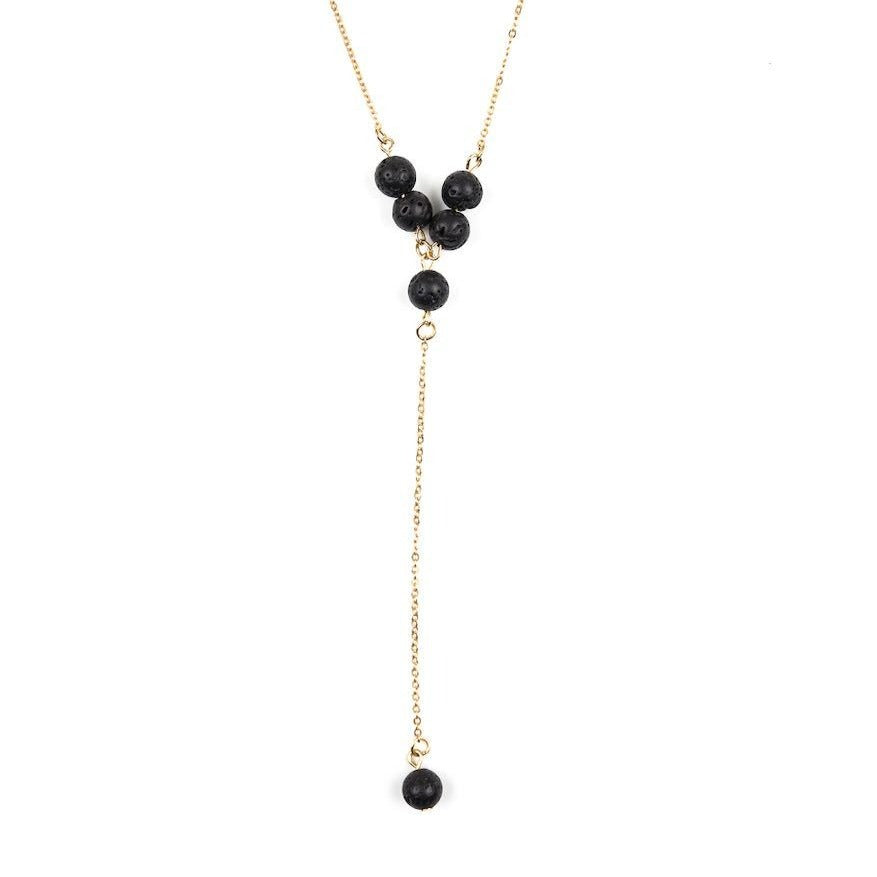 Lava Stone Iron Chain Necklace | Six-Bead