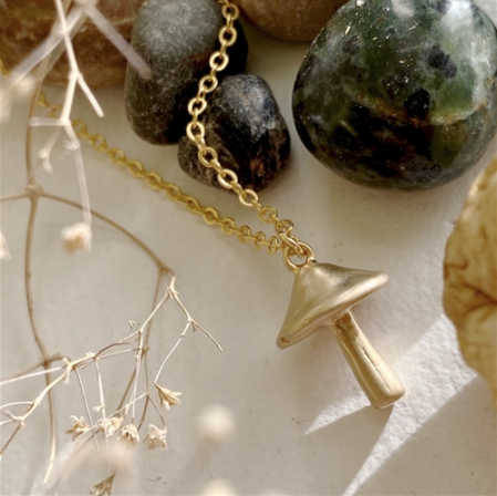 Mushroom Pendant Necklace - Gold