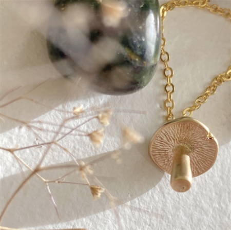 Mushroom Pendant Necklace - Gold