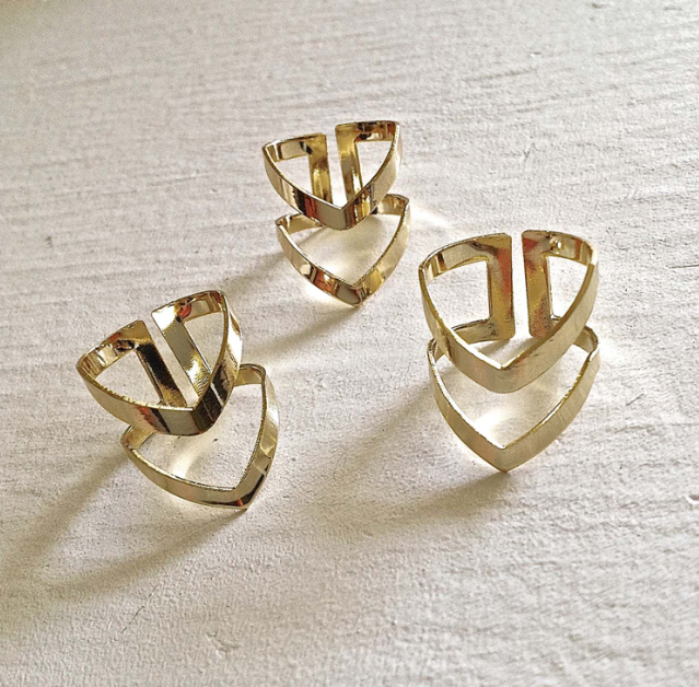 Double Tiered Chevron Adjustable Ring