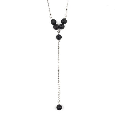 Lava Stone Stainless Steel Ball Chain Necklace | Six-Bead
