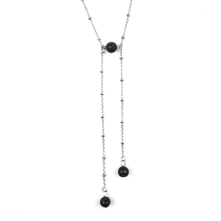 Lava Stone Stainless Steel Ball Chain Asymmetrical Necklace