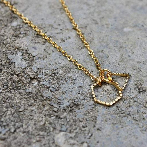 Interlocking Triangle & Hexagon Necklace | Gold
