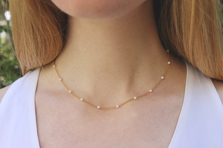 Pearl Chain Necklace | Gold