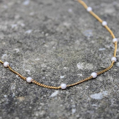 Pearl Chain Necklace | Gold