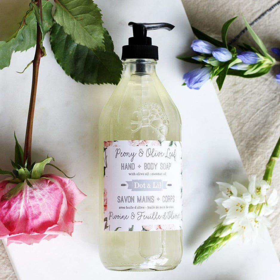 Luxurious Hand & Body Soap | Peony & Olive Leaf
